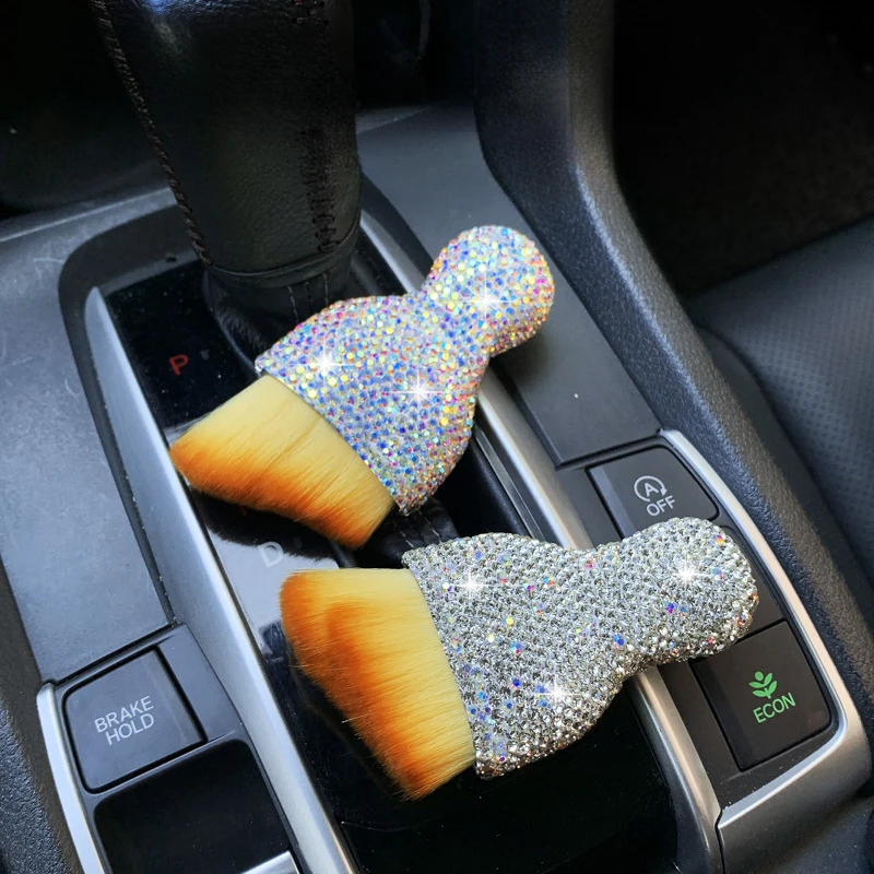 Rhinestone Crystal Car Cleaning Brush Casing Center Console Air Conditioning Vent Cleaning Brush Tools Car Interior Accessories