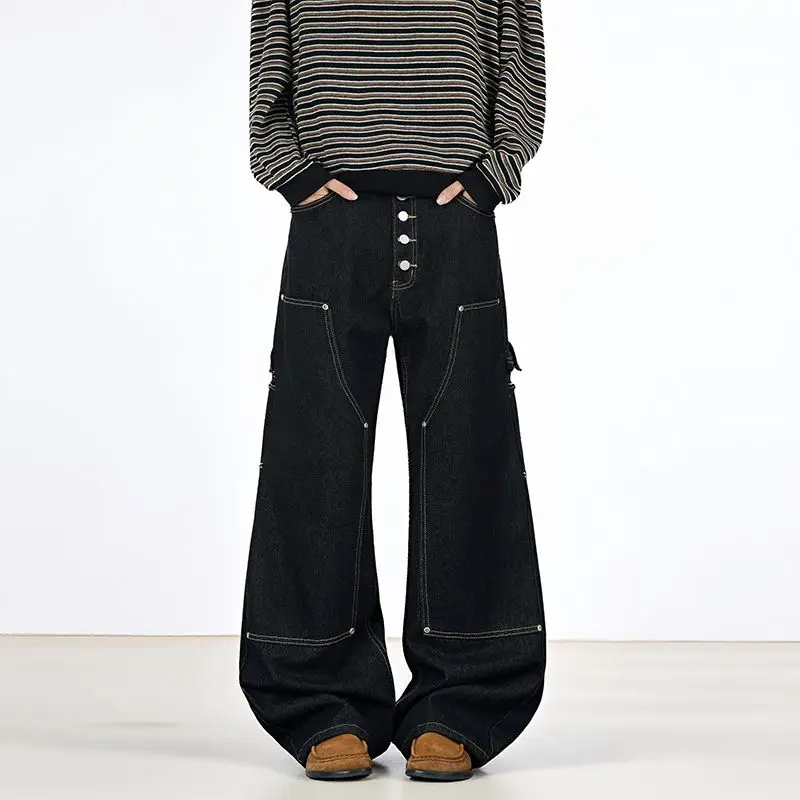 Wide Leg Baggy Jeans Multiple Buttons Loose Denim Pants Streetwear Harajuku Hip Hop Jeans for Women