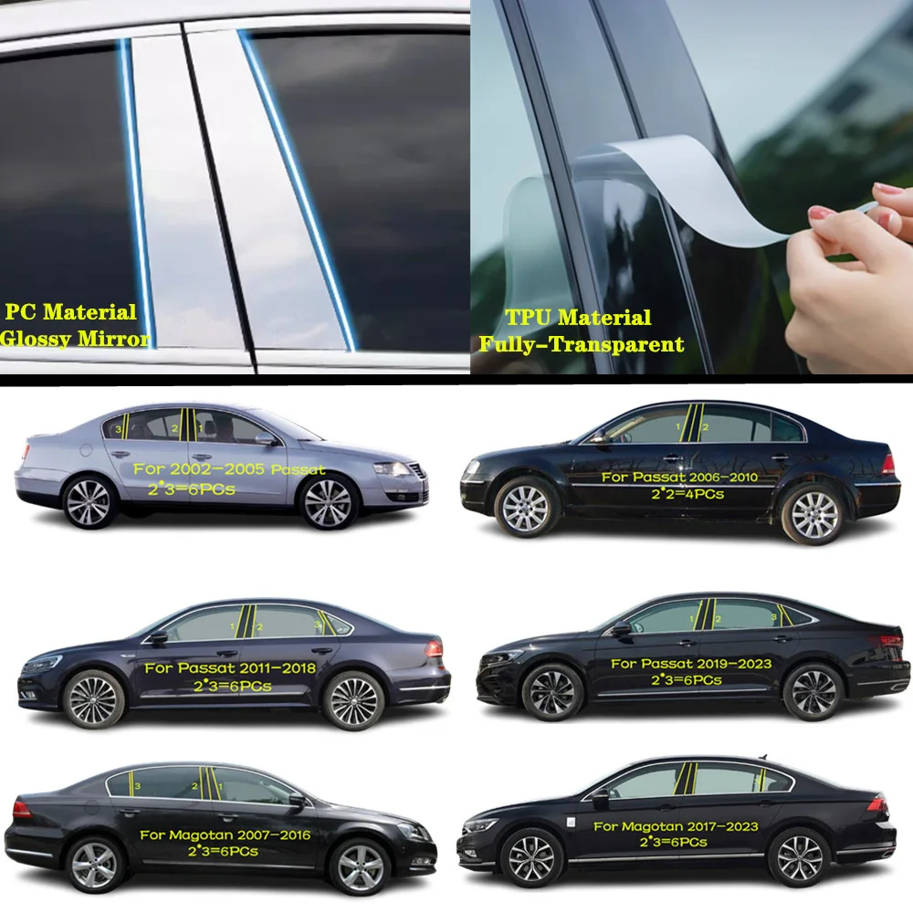 

For Volkswagen VW Passat Magotan 2002-2023 Car TPU/Glossy Mirror Pillar Post Cover Door Trim Window Molding Sticker Accessories