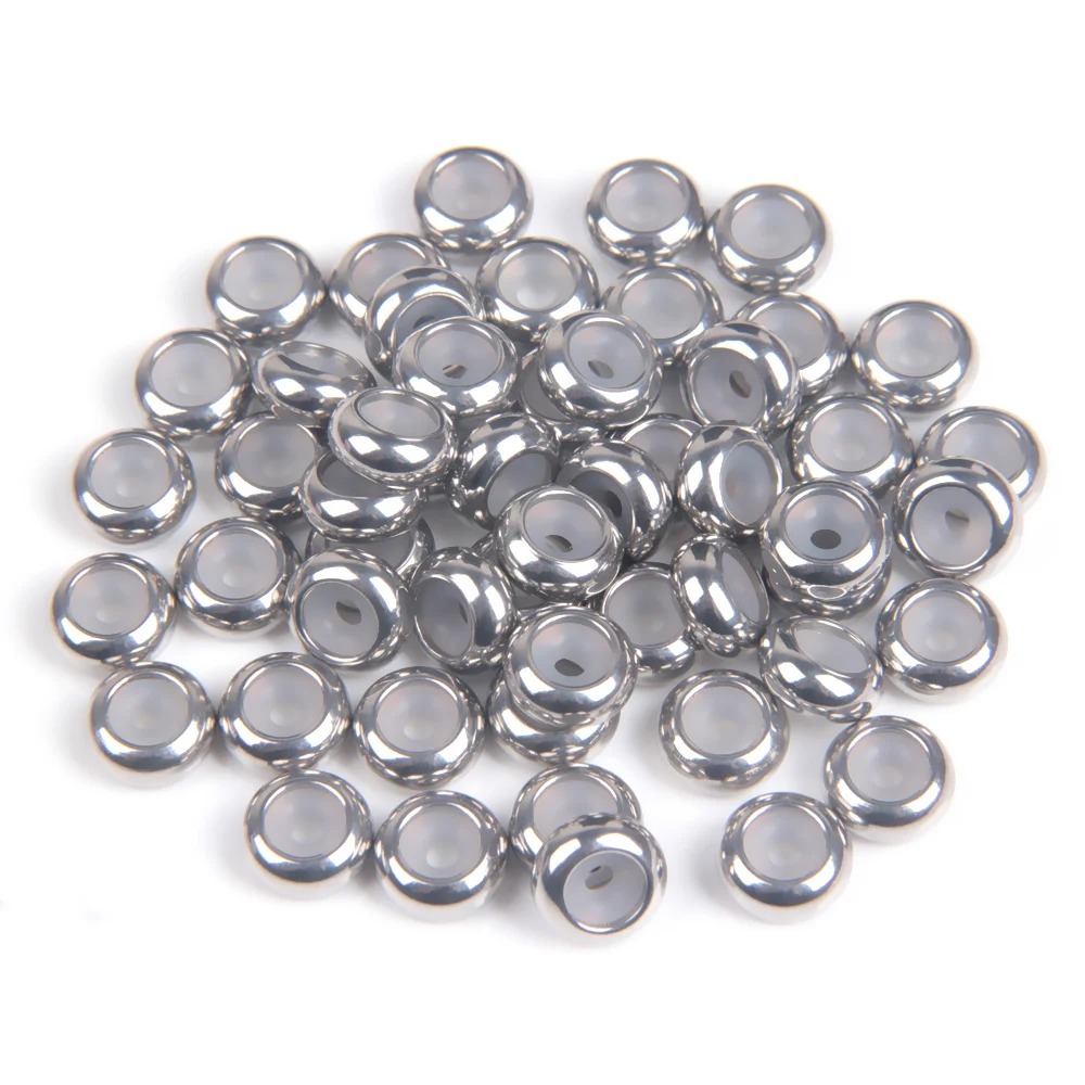 XHN 10 Stück Edelstahl-Abstandsperlen, glatte runde Perlen, Charm mit Silikonkautschuk, passend für Armbänder, DIY-Schmuckzubehör – Detail 4