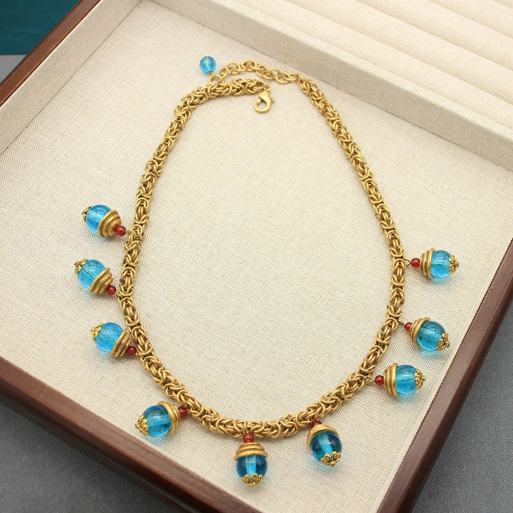 

Великолепное модное стеклянное ожерелье с кисточками, цепочка ручной работы, высококачественное ожерелье, браслет, винтажный комплект ручной работы