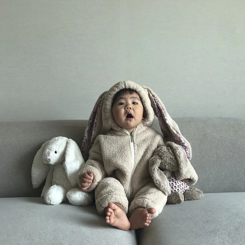 2022 baby winter baby rabbit ears Plush one-piece suit  kids clothing  boys summer clothes  baby girl outfit