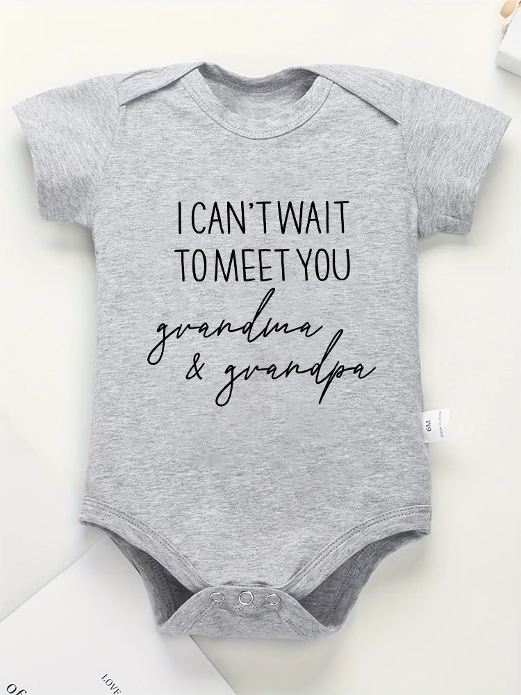 I Can\'t Wait To Meet You Grandma & Grandpa Newborn Baby Boy Girl Clothes Pregnancy Announcement Cotton Infant Onesie Fine Gift