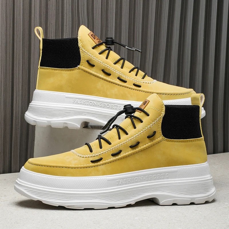 

Fashion Men Casual Shoes High Top Sneakers Yellow Green Spring Man Sporting Shoes Lightweight Trainers 39-45 Thick Sole Zapatos