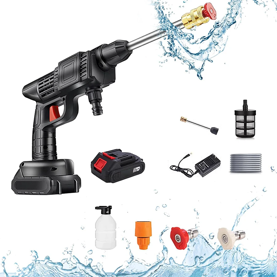 60bar, 30000mah, Cordless High-pressure Car Wash Cleaner, 1 x 48vh Battery, 300w, 60-minute Long-lasting Battery Life, With Lithium Ion Battery Powered Water Gun, Black
