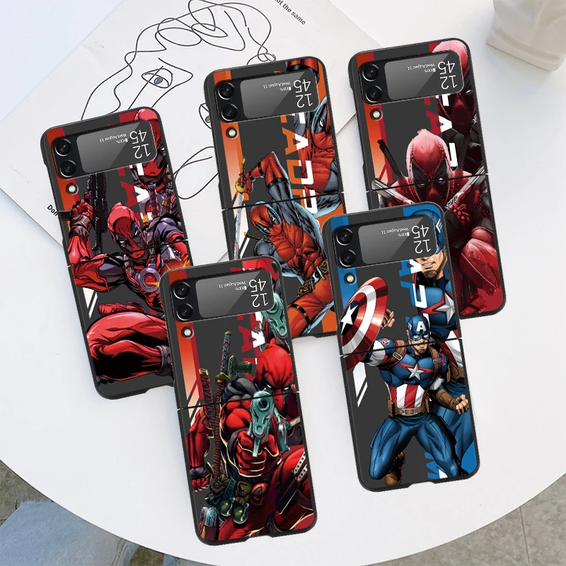 Marvel Steve Rogers Deadpool Black ZFlip Case For Samsung Galaxy Z Flip 4 3 5G Hard Cover for Galaxy zflip4 3 Shell Phone Fundas