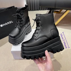 Printed Gothic Chunky Platform Motorcycle Boots Autumn Winter Shoes Punk Thick Bottom Fashion Lace Up Ankle Boots Large Size