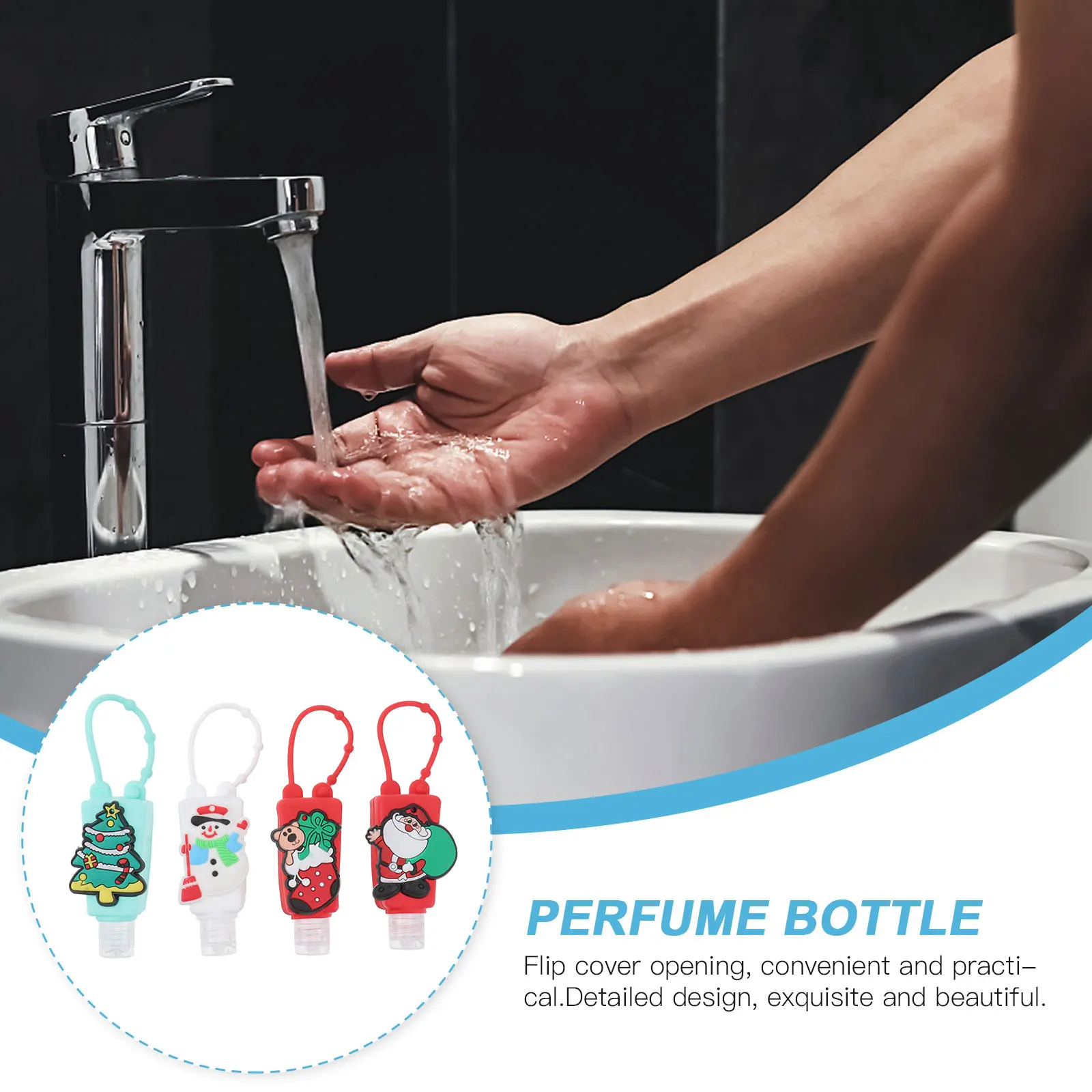 

5pcs Hand Silicone Case Christmas Travel Bottles Perfume Holder Empty Refillable Portable Keychain for Students