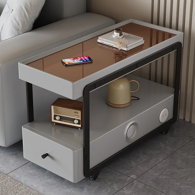 Mesa de cabeceira inteligente gaveta rolante móvel minimalista premium moderno sofá mesa lateral quarto sala estar armazenamento canto