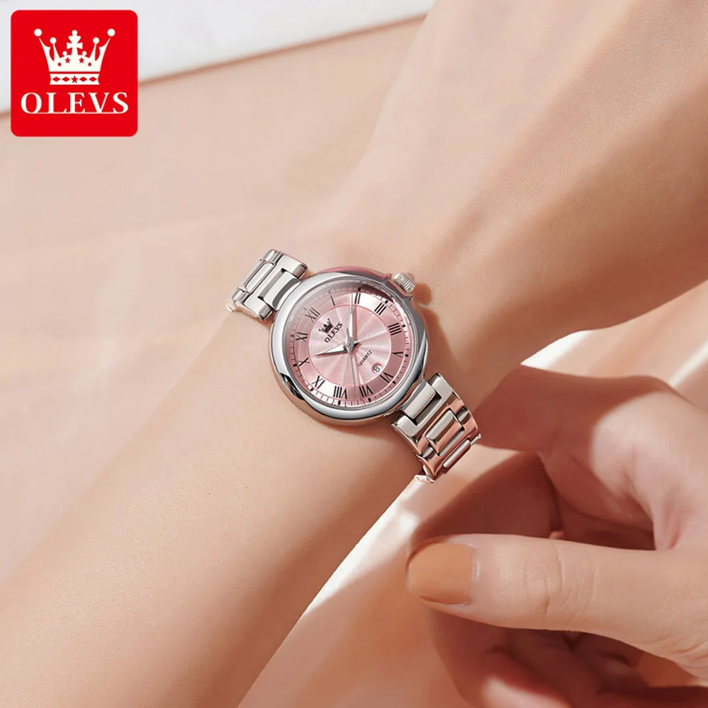 OLEVS Top Brand Luxury Elegant Womens Quartz Watch Calendar Window Luminous Pointer Waterproof High Quality Womens Watch