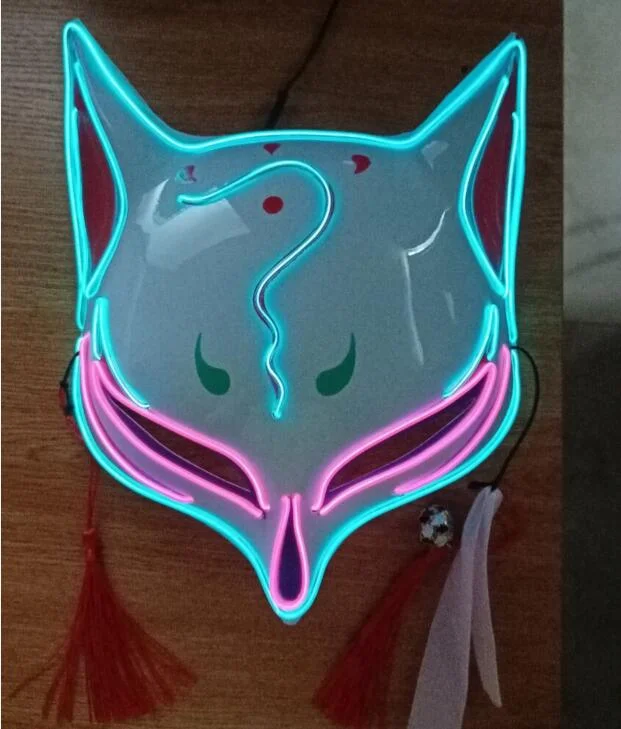Neon Glow Japanse Fox Masker Halloween Dance Party Maskerade Cosplay Fox Campose Masker Led Glow Party Fox Masker