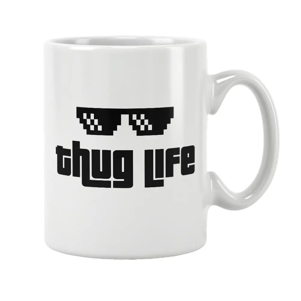 Thug Life Printed Mug Coffee Cup White Ceramic Men Funny Birthday Gifts