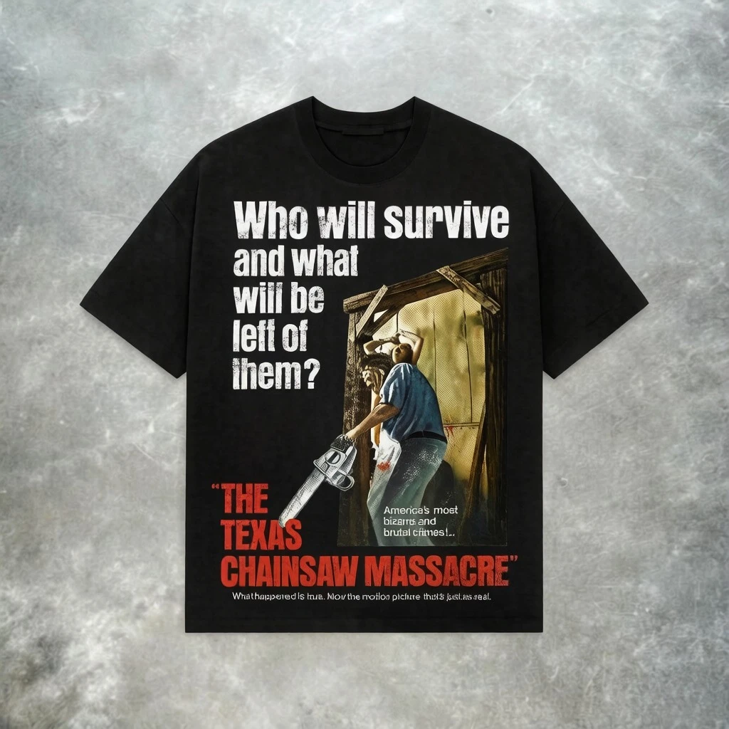Camiseta de 'Texas Chainsaw Massacre' - Estilo Clásico de Terror, Versión Roja Fexx de Verano para Hombre y Mujer. A la moda y popular.
