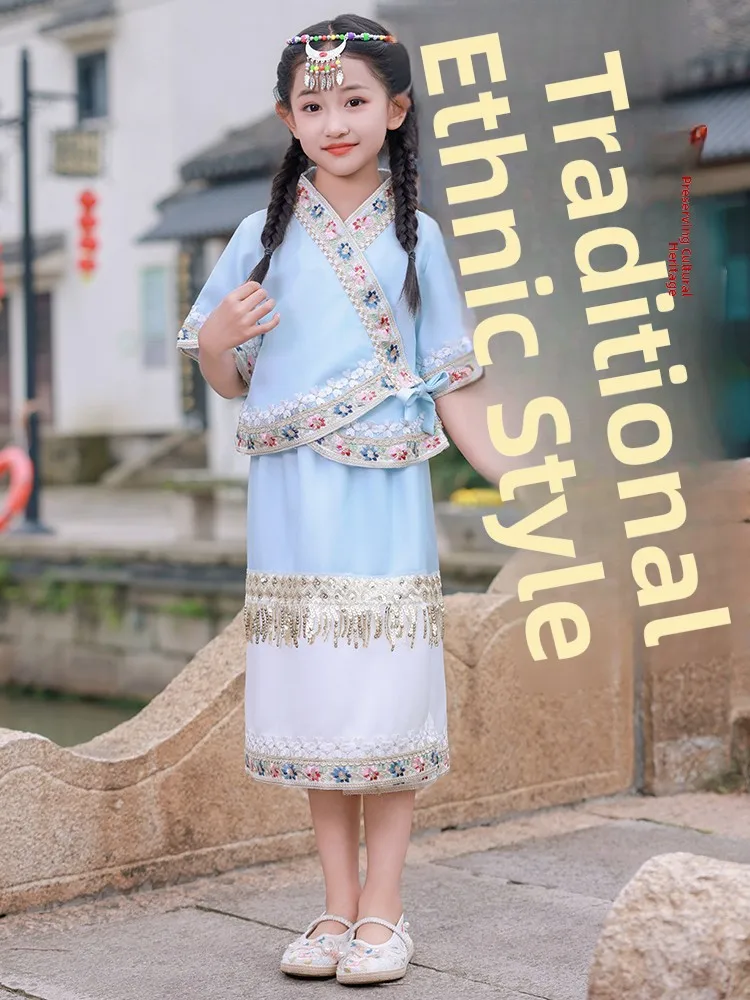 

Taian Ethnic Girls' Clothing Set Summer Sle Water-Sprang Festival Costume Children's Wear Polyester Material