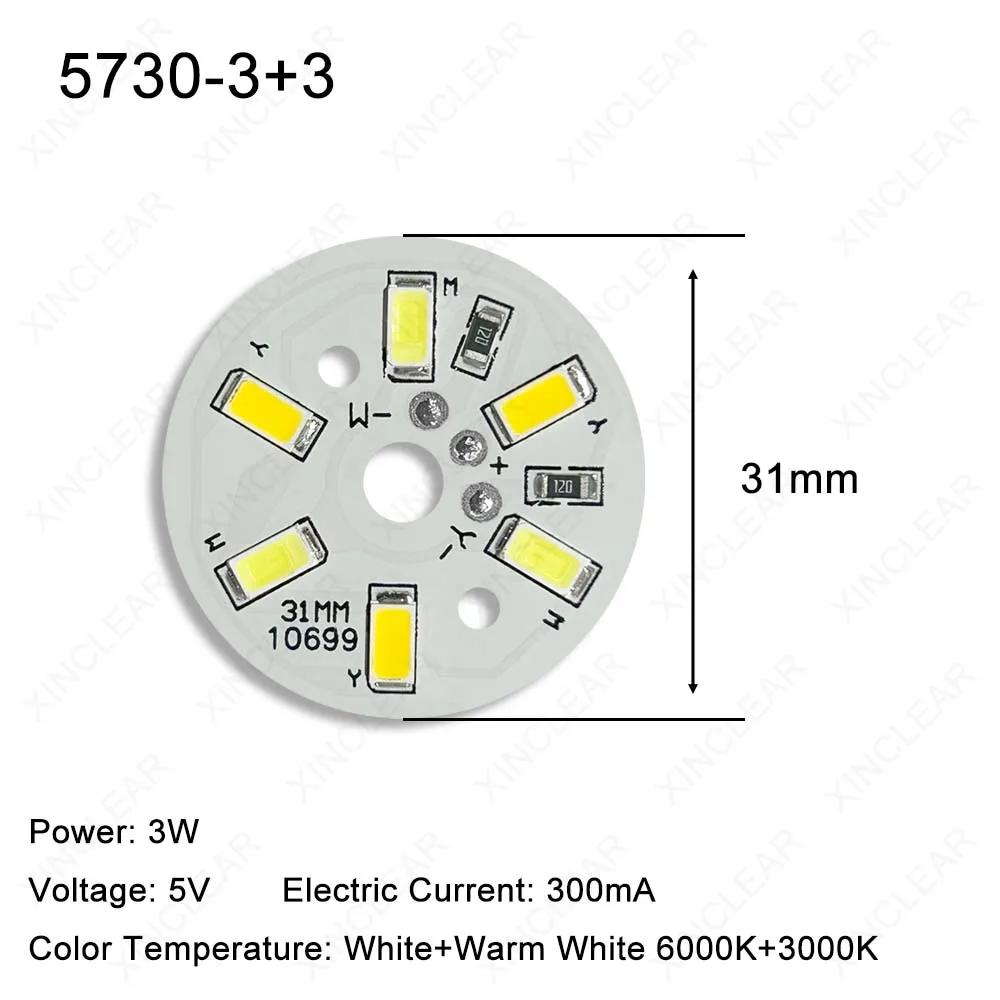 Panel świetlny LED o wysokiej jasności 3W ciepły biały 5V dwukolorowy 31mm SMD COB 2835 5730 koraliki do lampy bezpośrednie USB nadaje się do opraw