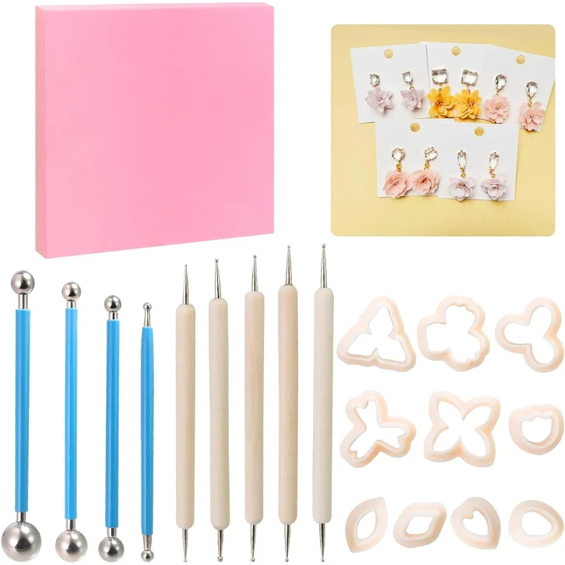 

ABMI-Pack 20-Piece Spring Clay Cutters Kit, 3D Printed Flower Clay Tools With Shaping Pad, Polymer Earring Making Kit For Jewelr