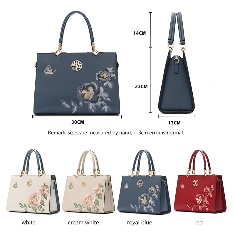 2023 New Chinese Style Mom Bag Women Middle-aged Atmosphere China-Chic Embroidery Handbag Split Leather Shoulder Bag Messenger