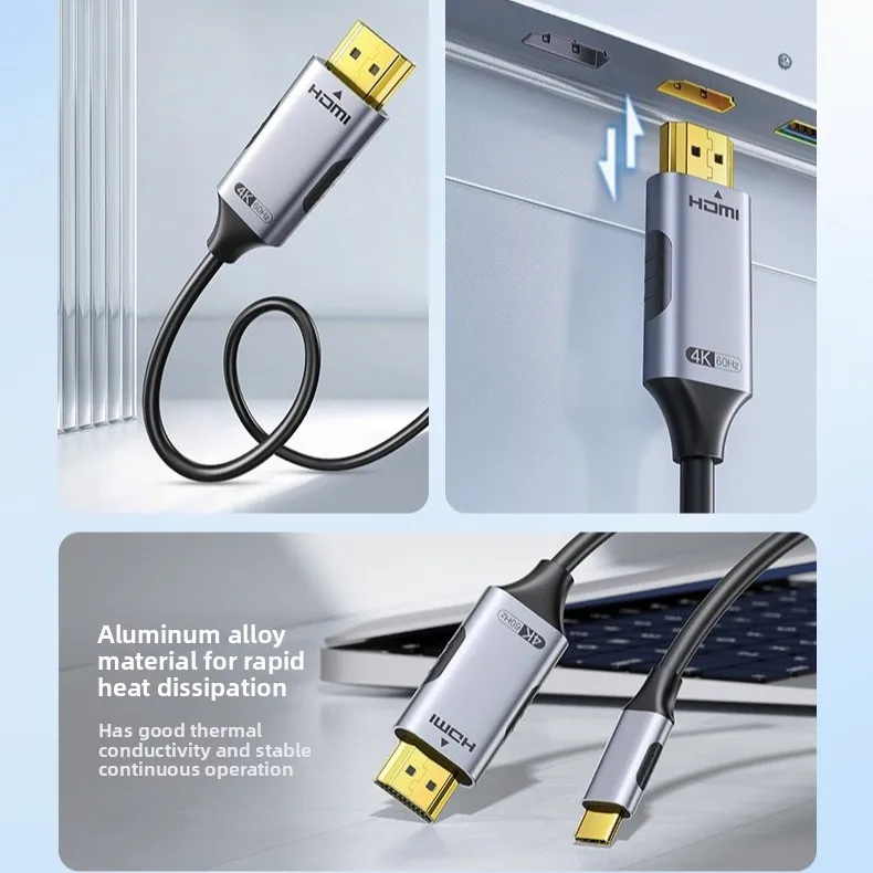 كابل USB C إلى HDMI 4K 30 هرتز 60 هرتز من النوع C إلى محول متوافق مع HDMI Thunderbolt 3 سلك لأجهزة الكمبيوتر المحمول والكمبيوتر اللوحي IPhone 16 Pro