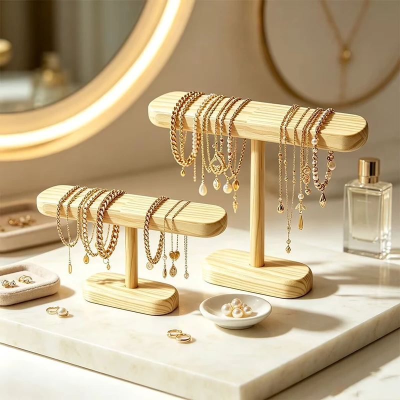 FLEXFIL Double Layer Rack Organizer Wood Jewelry Bracelet Storage Display Tools Chain Watch Hard Stand Holder Woman Assemble