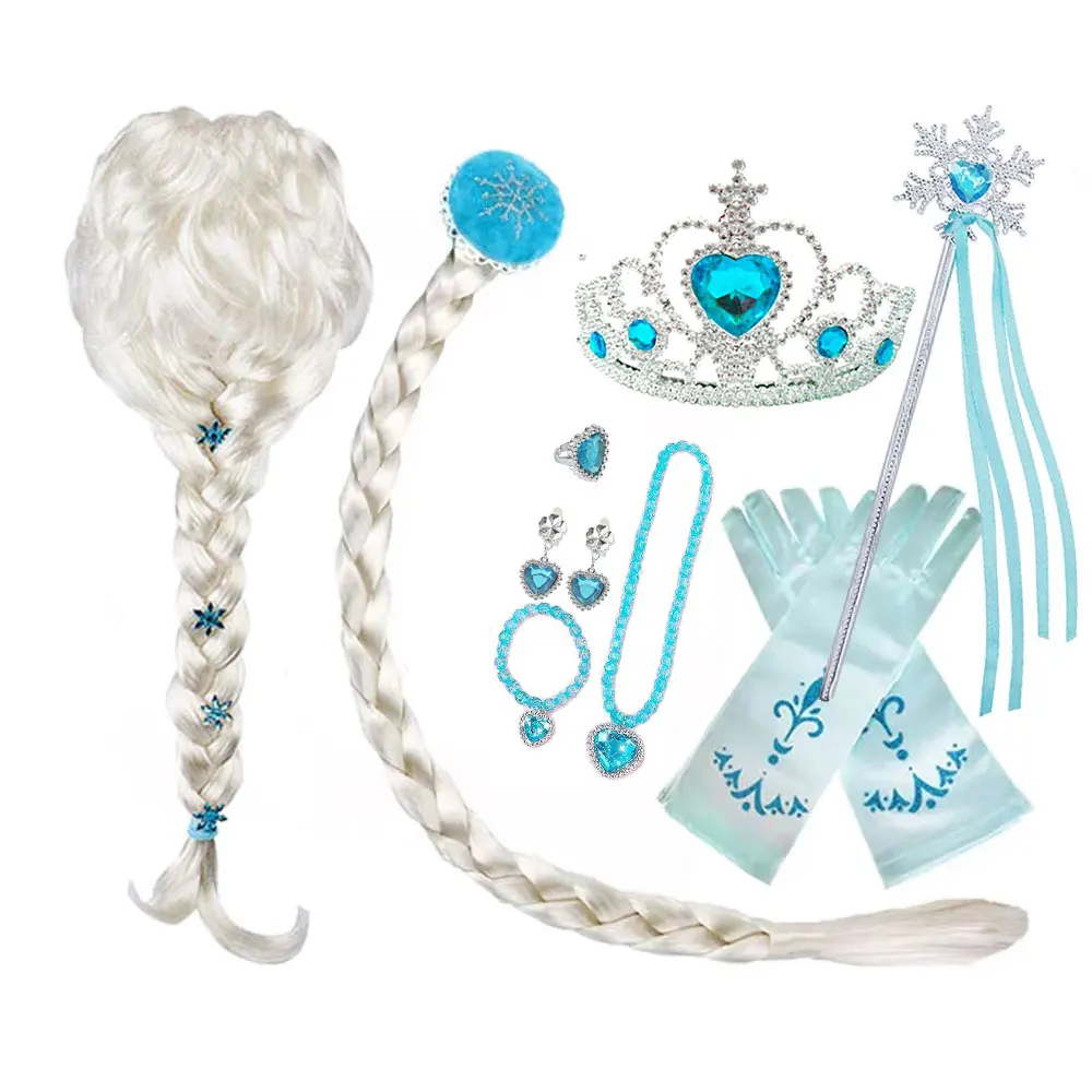 2024 Halloween Cosplay Costume Accessories Little Mermaid Princess Ariel Wig Tiara Necklace Girls Birthday Party Elsa Dress Prop