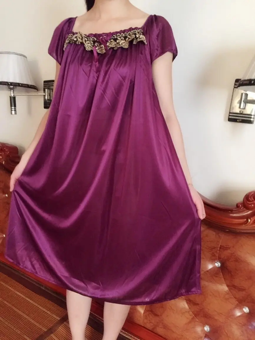 Satin Silk Dress Embroidery Nightgown Lingerie Sexy Women\'s Cloth Oversized 5XL Sleepshirt Summer Lounge Pajama Night Sleepdress