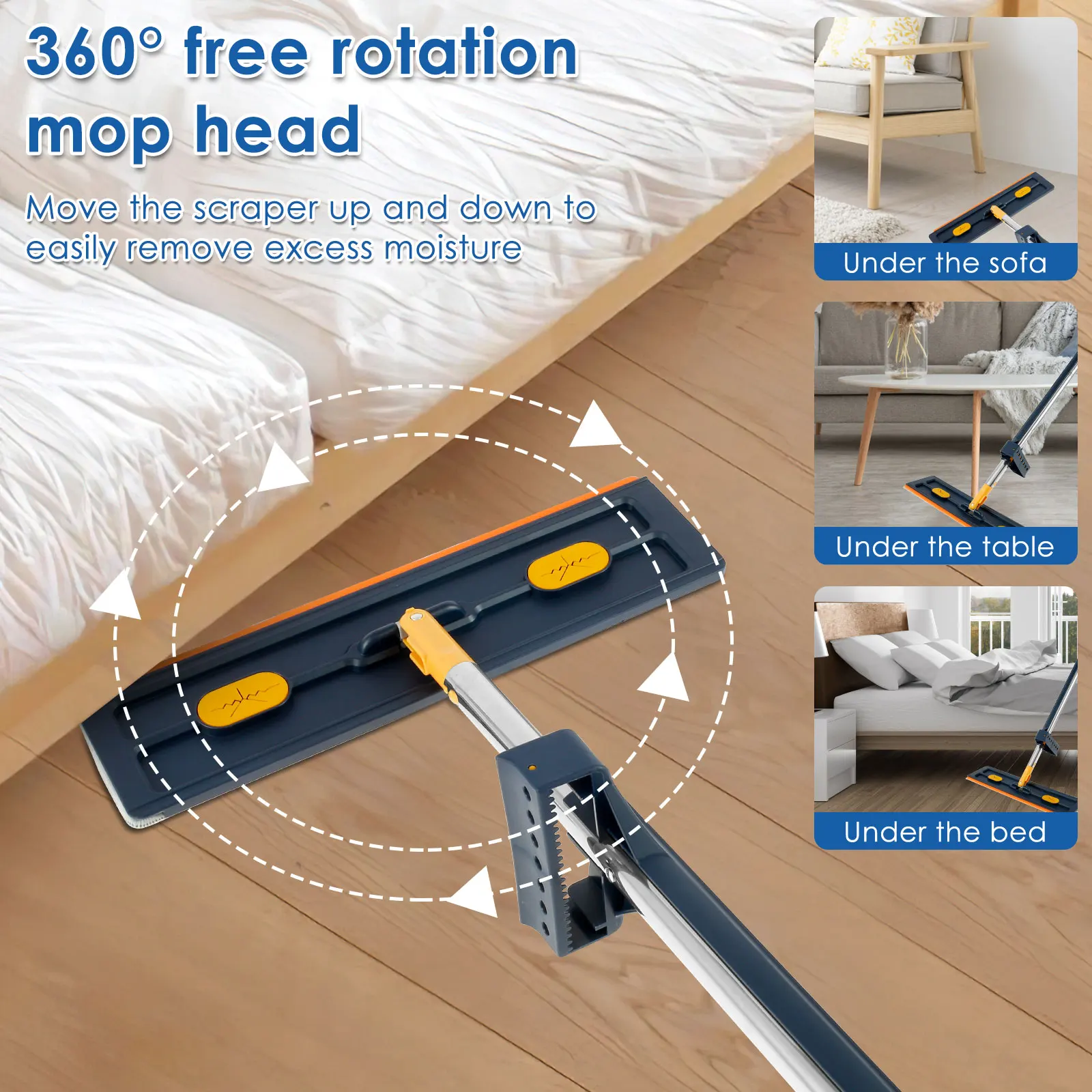 360 ° Rotating Flat Floor Mop with 4 Washable Microfiber Pads Wet and Dry Use Mmagic Mop for Home Wash Floor Mop Ceaning