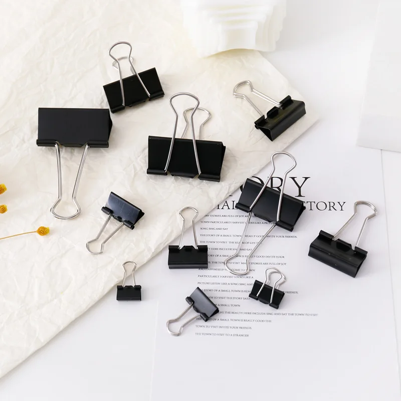 10pcs15mm 19mm 25mm 32mm 41mm 51mm Black long-tail file organizer, swallowtail ticket holder, and book holder