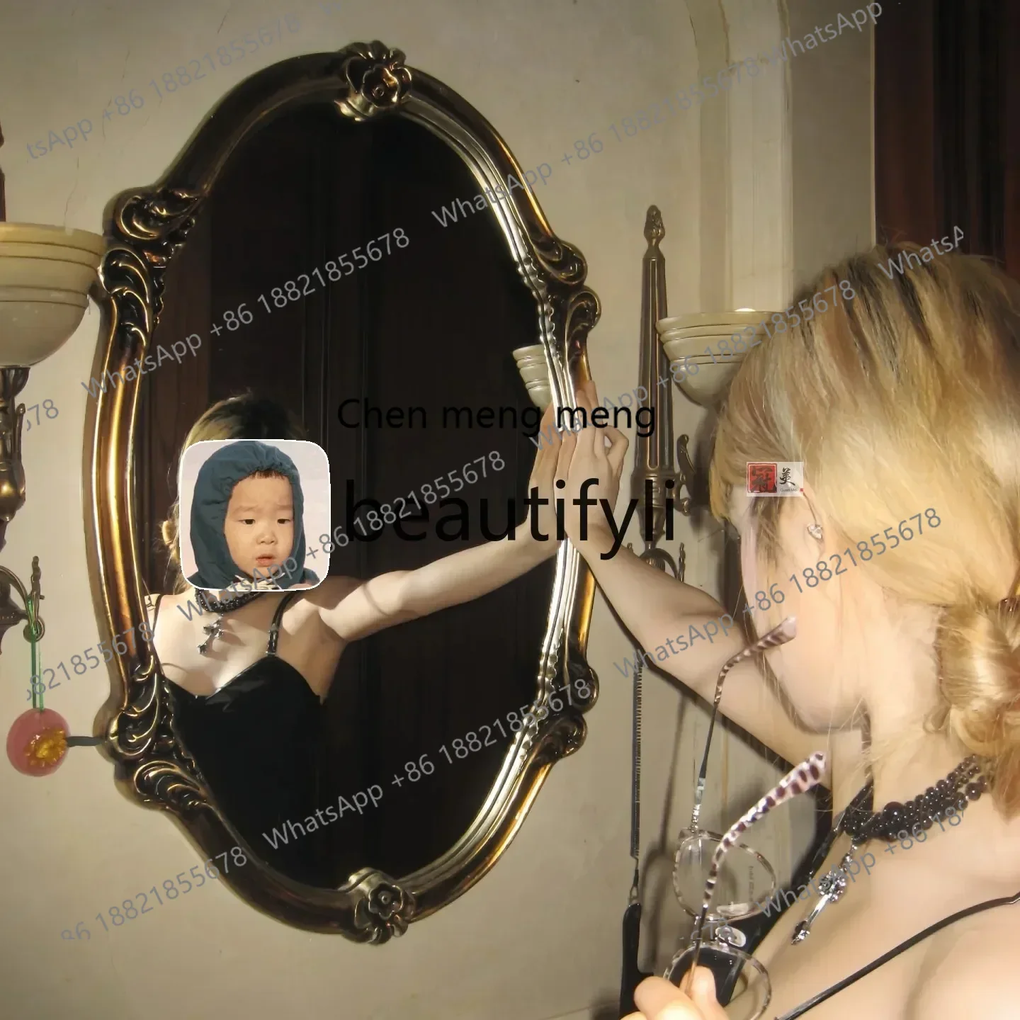 

SS S7486 French vintage bathroom oval bathroom mirror American bedroom makeup fireplace decorative mirror