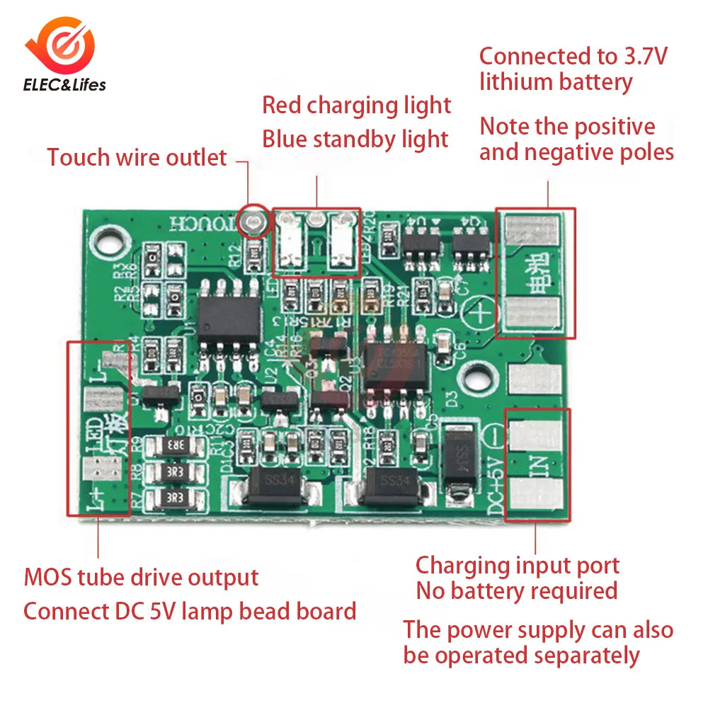 DC 5V LED With Charging Protection TC4056 TP4056 Touch Dimming Lamp Control Panel DIY Repair General Desk Lamp Circuit