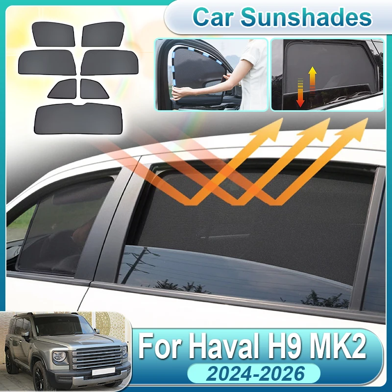 

For Haval H9 2026 MK2 2024 2025 2026 Anti-UV Car Sunshade Magnetic Curtain Mesh Front Windshield Sun Visor Cover Car Accessories