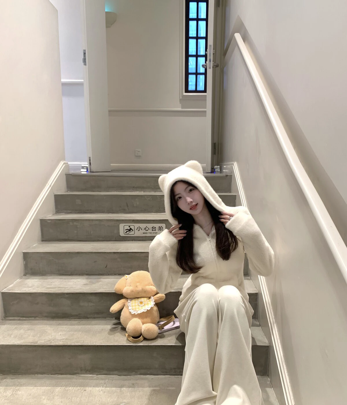 Cute Bear Ear Hooded Warm Plush Jacket for Women Autumn Winter Slim Fit Thick Outerwear Woman Casual Solid Zipper Sweatshirt