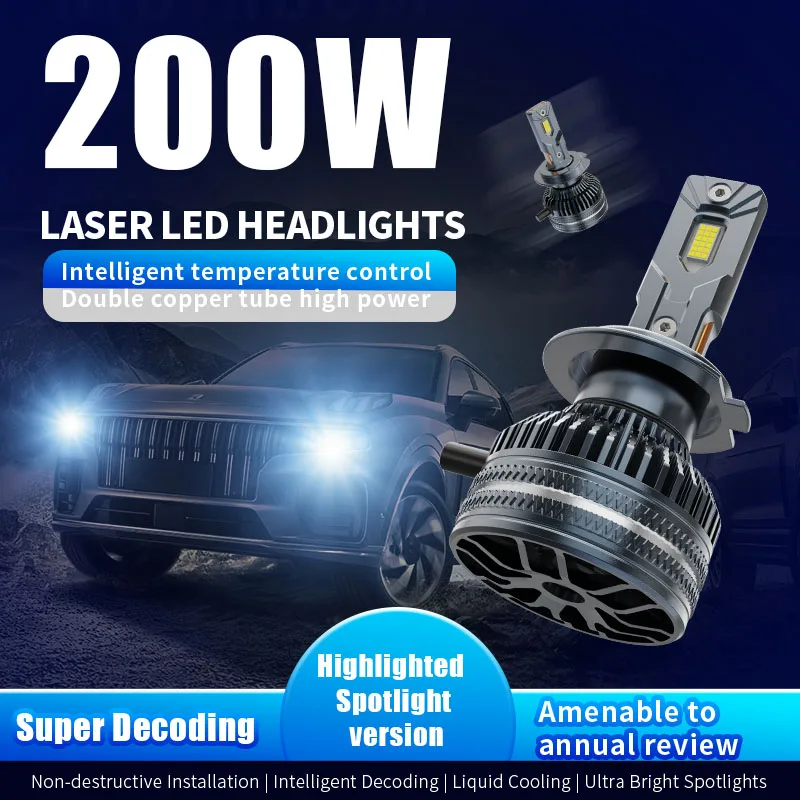 

200W H7 LED Headlight Bulb H1 H3 H4 9005 9006 HB3 HB4 H11 9012 Car Fog Light 12V 6000K Super Bright Auto Lamp 2pcs