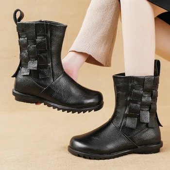 Neue Damen-Schneestiefel mit niedrigem Absatz, Markenschuhe, Winter-Knöchelstiefel zum Überziehen, warme Plüschschuhe für Damen, luxuriöse Damenmode, breite Stiefeletten – Detail 33