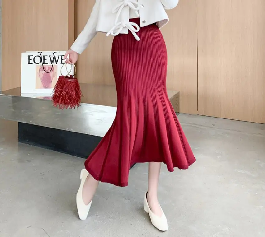 

Knitted fishtail skirt long elastic fashion swing skirt new women's skirt