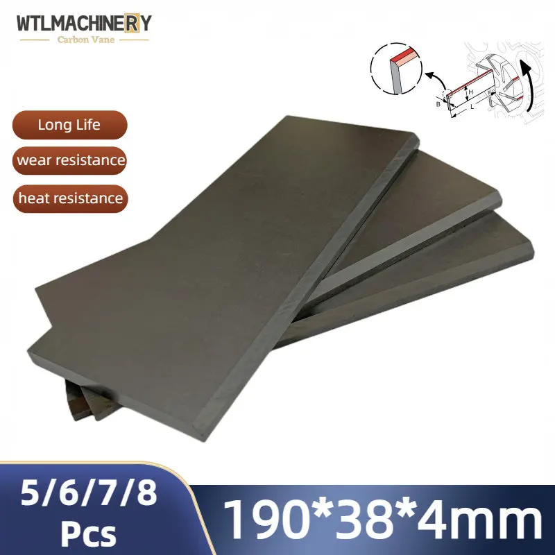 

190x38x4mm Carbon Vane Graphite Carbon Sheet For Vacuum Pump Blades Suit For Compressor Air Pump 5/6/7/8 Pcs