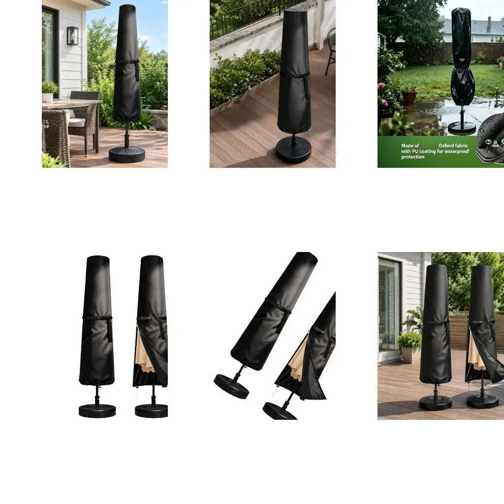 Fabric Patio Shade Cover Set with Outer Fasteners and Bottom Cord Closures, 2 Black Covers for Storage on Patios and D2RD