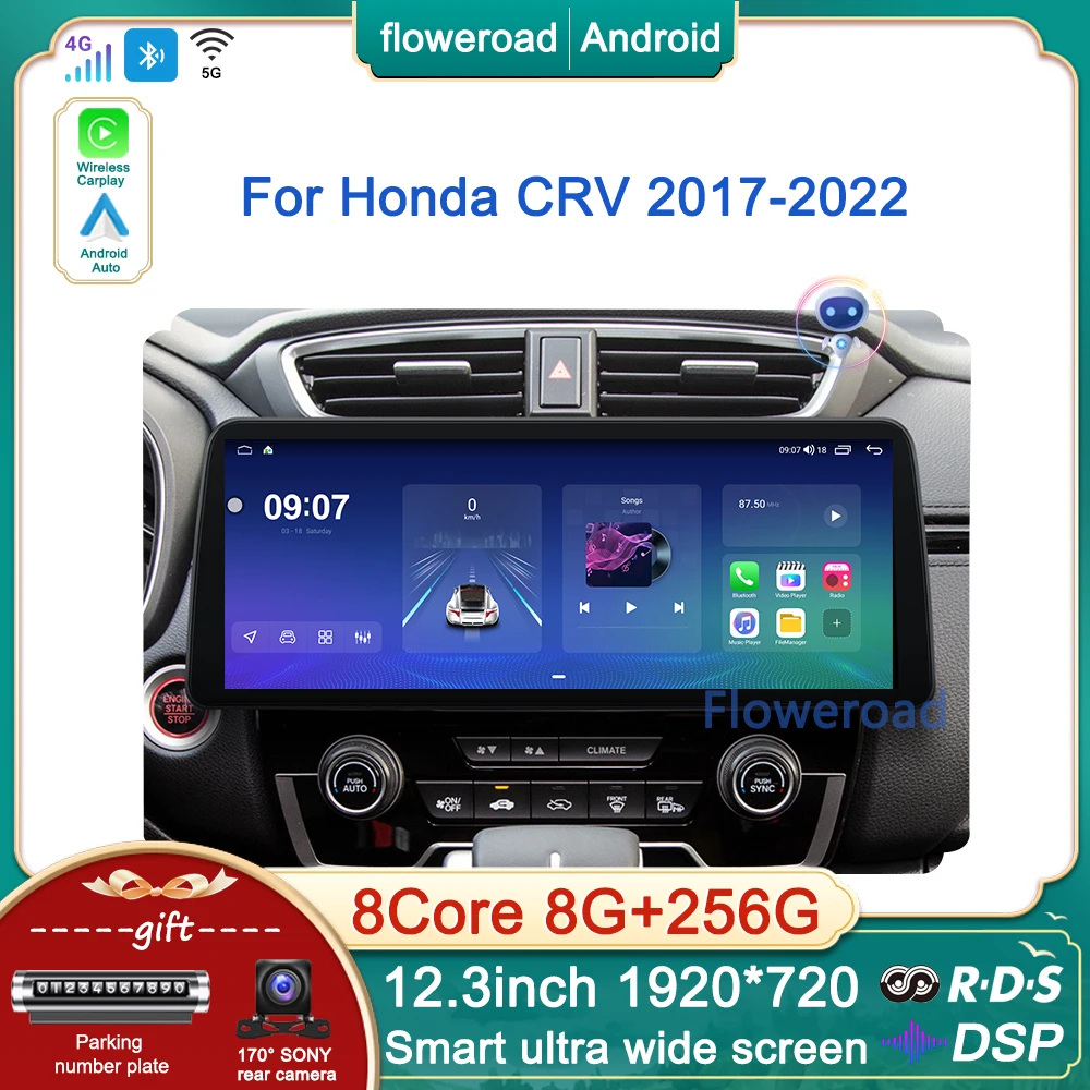 

12.3'' Tooch Car Radio Multimedia Player For Honda CRV 2017 2018-2023 Android GPS Carplay Auto Stereo DSP BT 8G+256G 4G LTE WIFI