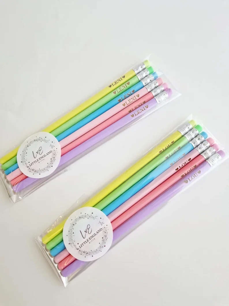 10pcs Personalised Pencils Laser Custom Engraved Pencils Birthday Gifts for Kids Back To School Decoration Stationery Supplies
