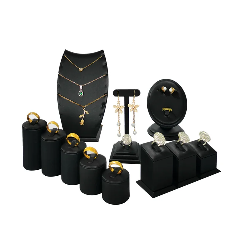

Jewelry Display Stand Black Brushed PU Leather Organizer Premium Durable,for Ring Earring Necklace Ideal for Counter Exhibitions