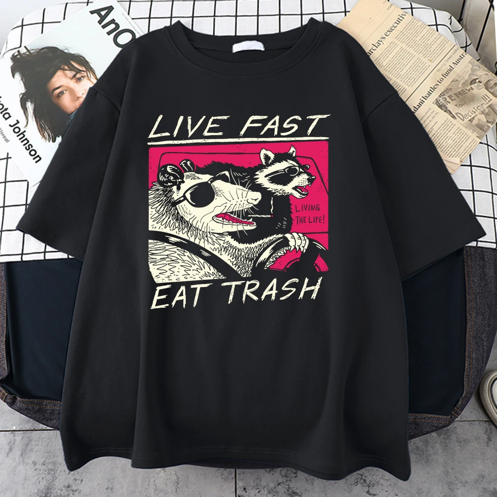 The Life Is Too Short To Eat Trash Cotton Tshirt Individual Comfortable T-Shirts Hip Hop Short Sleeve T-Shirt Street Man Tee Top