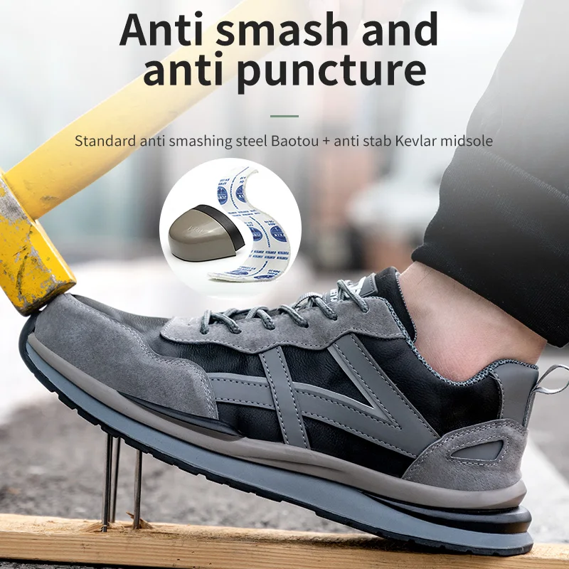 

Work Safety Shoes Anti-Smashing Steel Toe Puncture Proof Construction Air mesh Breathable Sneakers shoes Men's Women is Light