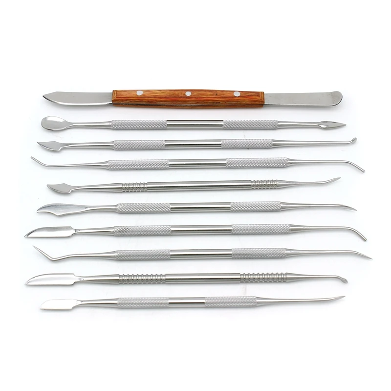 10pcs Dental Wax Carving Tools Set with Kit Carver Mixing Spatula Knife Dental Lab Equipment Stainless Steel Double Ends Tools