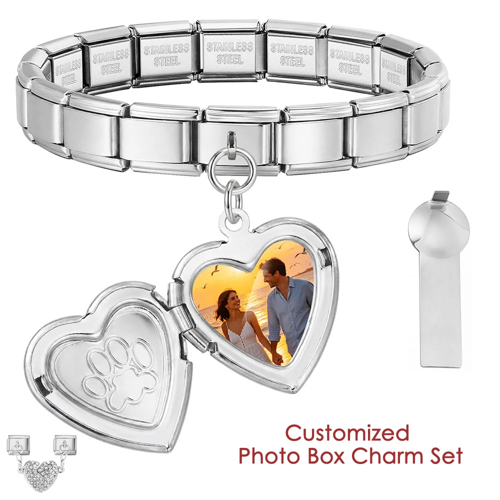 URING Locket Photo Wedding Customized Italian Charm Pendant Link Fit 9mm Making DIY Beads Gift Stainless Steel Bracelet Jewelry