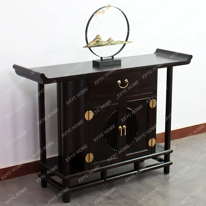 L Modern new Chinese style foyer solid wood table end view table old elm zen partition cabinet black walnut warped head cabine
