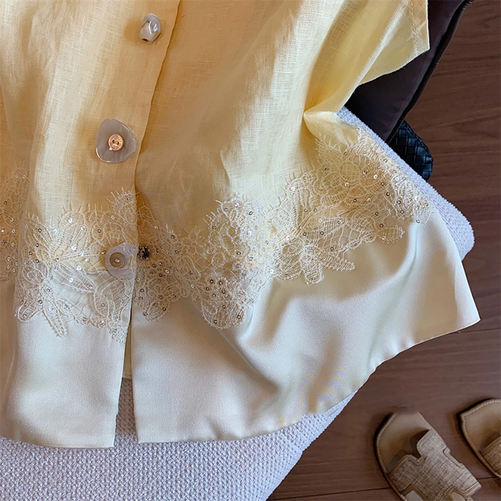 

Korean Sli Lace Paneling Svel round Ne Vest ex Summer Lazy Loose Slimming Top Women's Faion round Ne Tank...