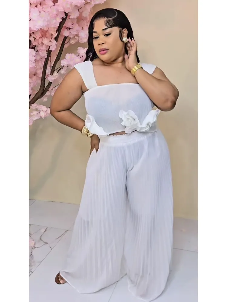 ชุดเสื้อกั๊กทรงหลวมแฟชั่นใหม่สไตล์มิยาเกะสำหรับฤดูร้อนปี 2025 ชุดเสื้อผ้าผู้หญิงสองชิ้นแบบมีจีบดอกไม้เล็กๆ