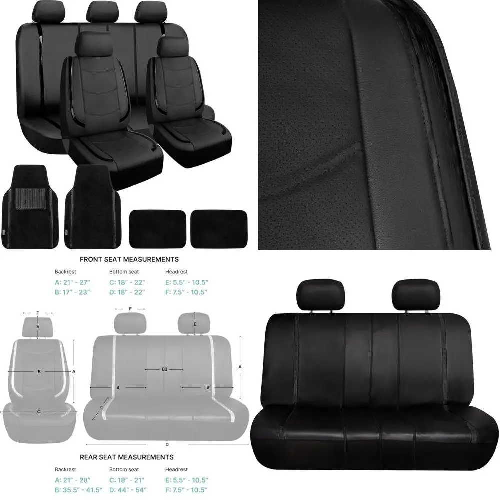 

Galaxy13 Metallic Striped Deluxe Leatherette Car Seat Covers with Matching Carpet Floor Mats – Full Set, Universal Fit, Airbag C