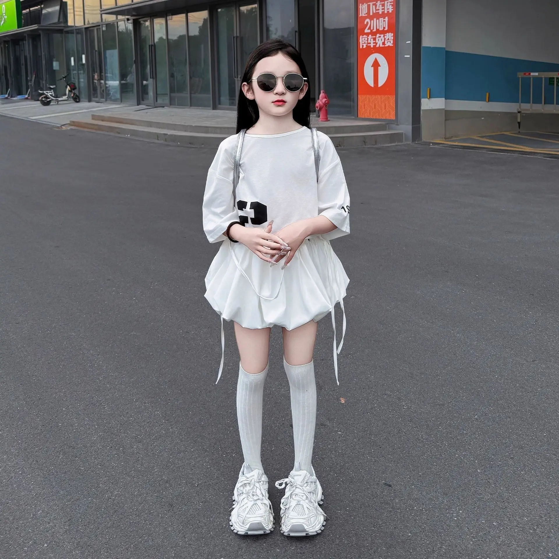 2026 summer girls Outfit Children set  t shirt crop top Simple Puff Sleeve Top & Bubble TUTU Skirt 2-Piece Outfit  4 10 12 year