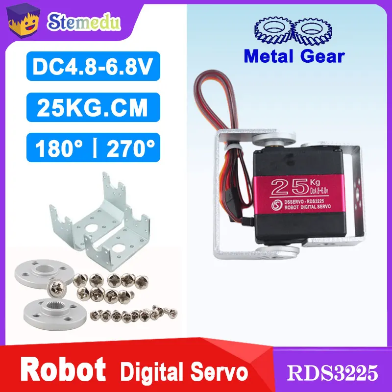

25kg.cm Digital Servo Metal Gear 6V Waterproof 180°/270° Double-Shaft w/ U Mount for RC Cars & Robotics