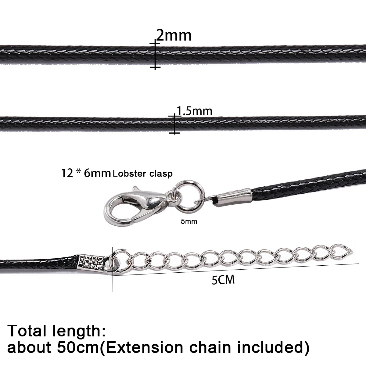 10 개입 묶음 지름 1.5/2mm 걸쇠 달린 가죽 끈 목걸이 조절식 브레이디드 로프 주얼리 제작용 DIY 목걸이 팔찌 용품